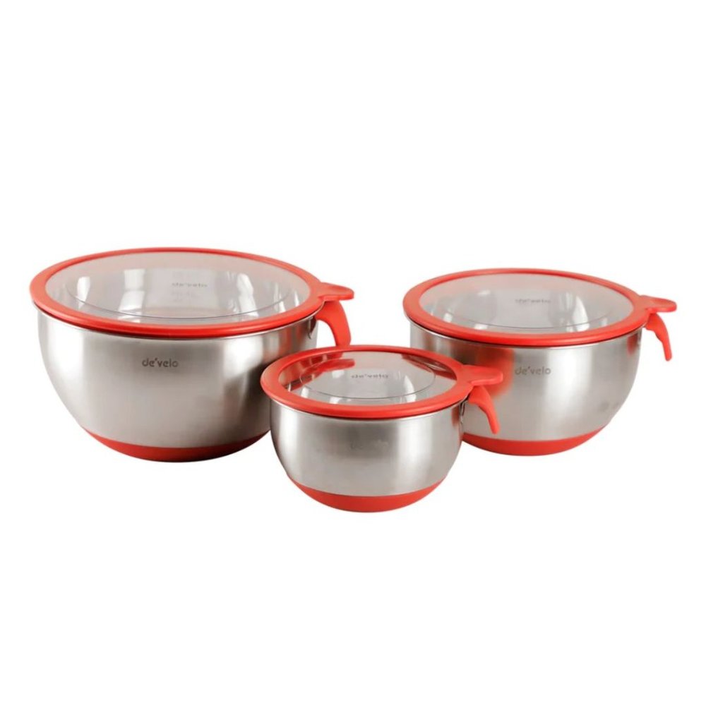 3 Piece Stainless Steel Mixing Bowl with Transparent Lid